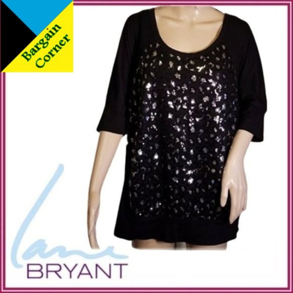 Lane Bryant Black Silver Sequined Top Sz 16